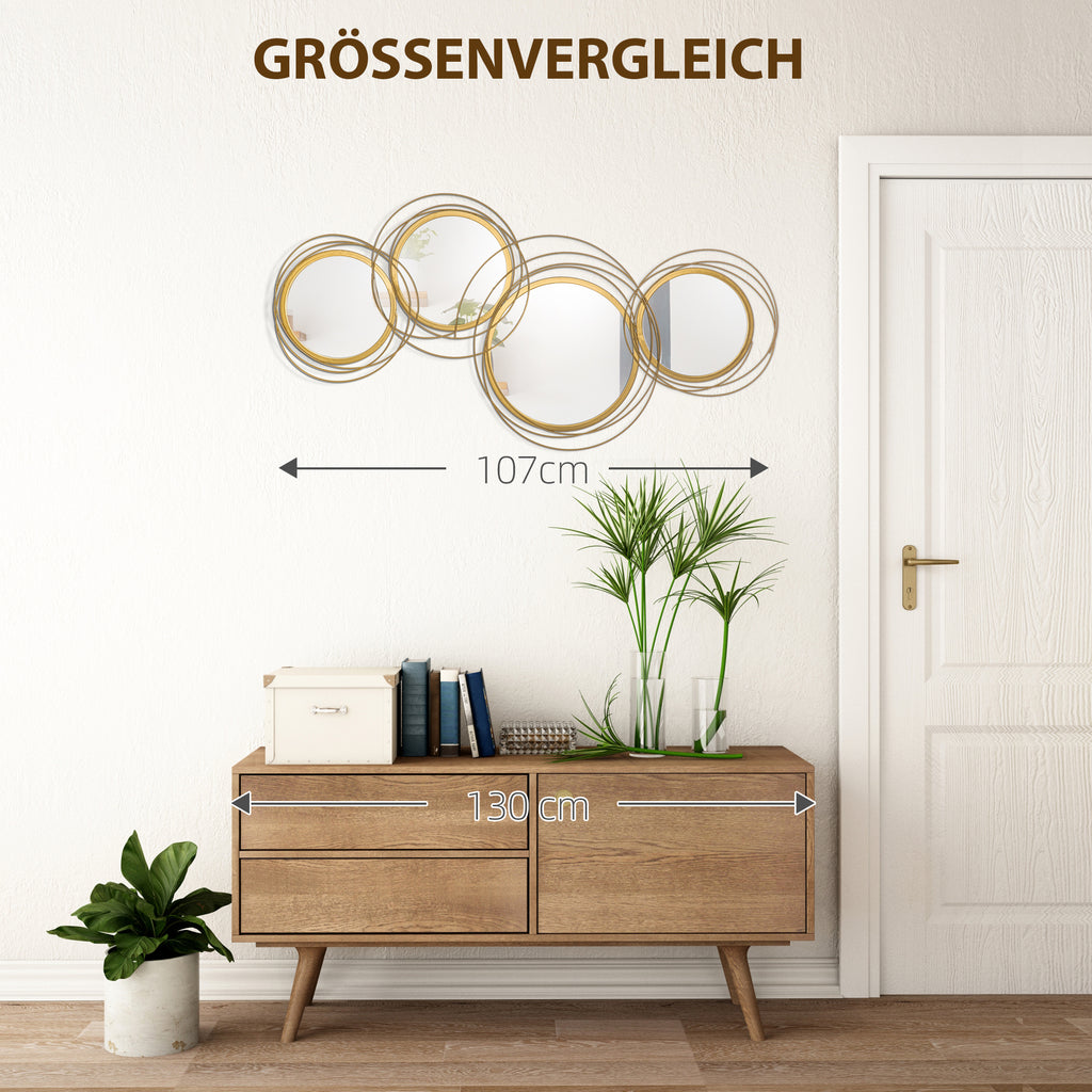 HOMCOM Spiegel-Set für Wanddekoration, Wandschmuck mit 4 runden Spiegeln, Wandspiegel, Flurspiegel,107 x 4 x 56 cm