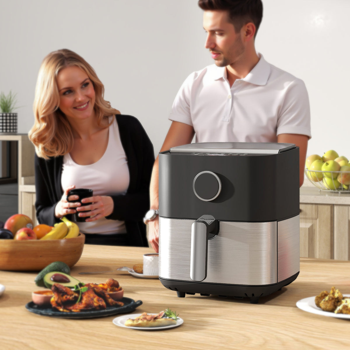 HOMCOM Heißluftfritteuse mit 8L, Air Fryer 1700W mit 8 Programmen und 360° Heißluftzirkulation, LED-Display, Schwarz
