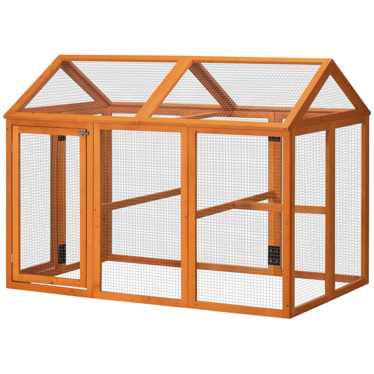 PawHut Hühnergehege aus Holz, Käfig für Hühner, Metallgehege 140 x 88,5 x 106 cm Orange