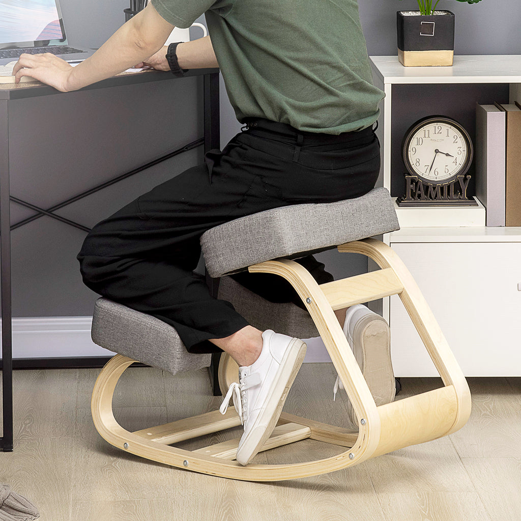 Vinsetto Kniestuhl, ergonomischer Sitzhocker, Polsterhocker für gesunde Sitzhaltung, Birkenholz, 120 kg belastbar, Grau