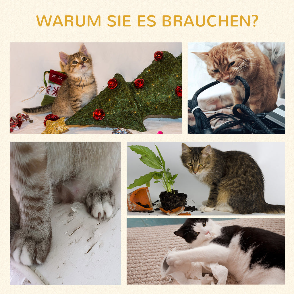 PawHut Kratzbaum mit Katzenhöhle, Hängematte und 3 Kratzstämme 60 cm x 40 cm x 115,5 cm Hellgrau