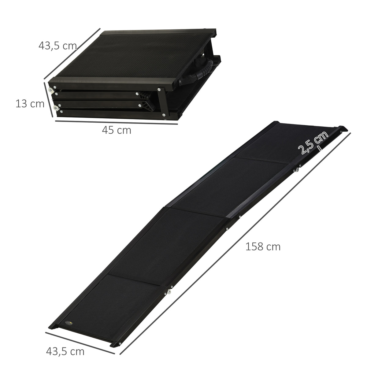 PawHut Haustierrampe, klappbar, rutschfest, Hunde bis 40 kg, 158 cm x 43.5 cm x 2.5 cm, Schwarz