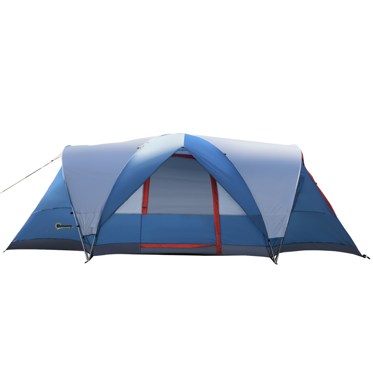 Outsunny Campingzelt für 3-4 Personen, zwei Türen, Netzfenster, blau, 4,75 x 2,64 x 1,50 m