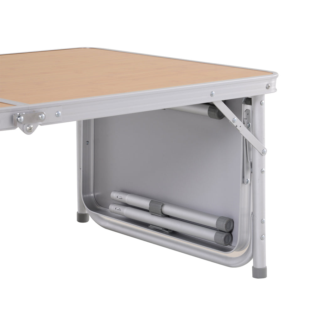 Outsunny Campingtisch höhenverstellbar Klapptisch mit Seittischplatte Klappbar Aluminium 120 x 60cm Naturholz