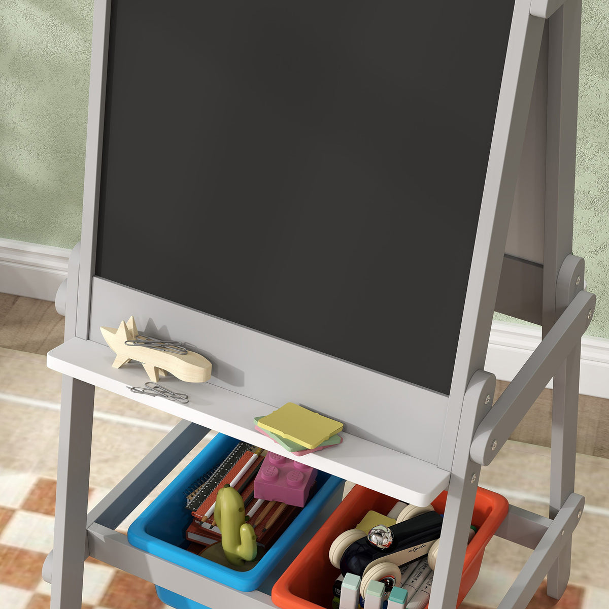 AIYAPLAY Doppelseitige Kindermalstaffelei mit Papierrolle, Kreidetafel, Whiteboard, 3-in-1-Design, zum Zeichnen und Malen