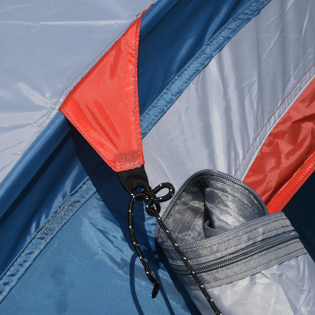 Outsunny Campingzelt für 3-4 Personen, zwei Türen, Netzfenster, blau, 4,75 x 2,64 x 1,50 m