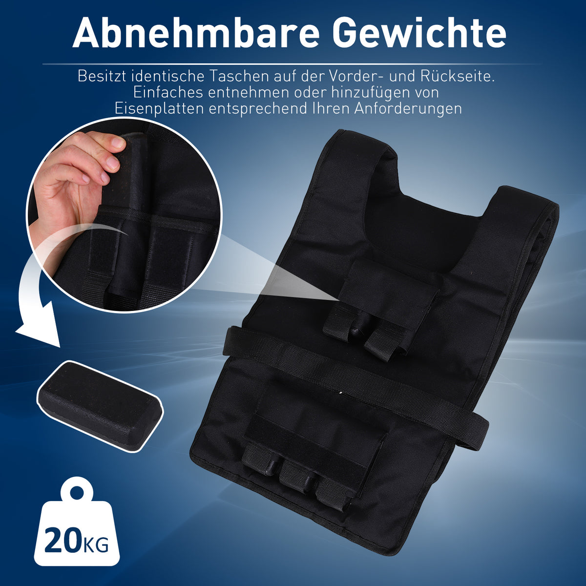 HOMCOM Gewichtsweste 15 KG / 20 KG / 30 KG verstellbare Trainingsweste mit herausnehmenbar Gewichten Laufweste Damen Herren für Muskelaufbau Krafttraining, Laufen, Fitness, Cross Training