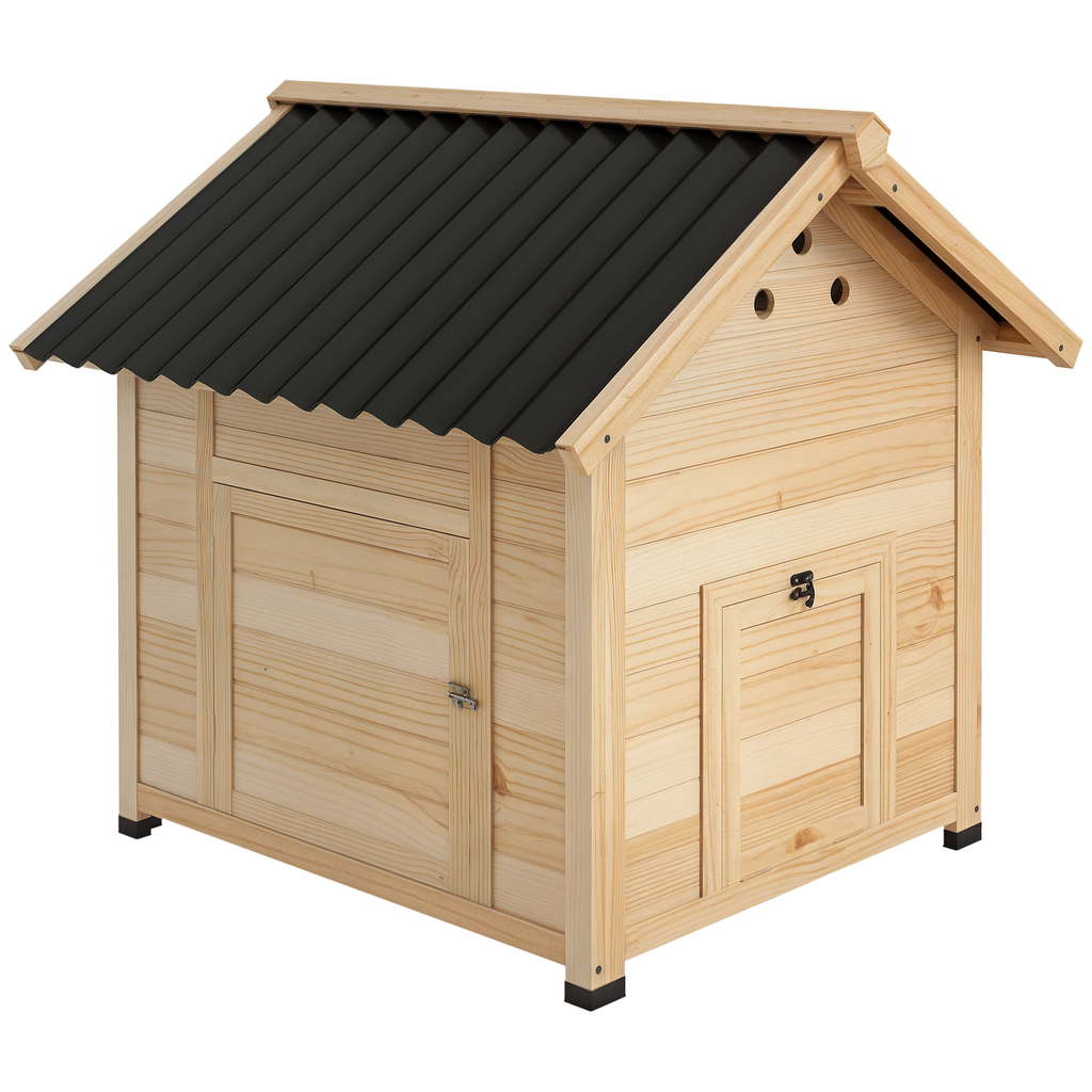 PawHut Entenhaus Entenstall Kleintierstall, wetterbeständig, 2 Eingänge, 2 Rampen, 78 x 90 x 92 cm, 'Natur + Schwarz