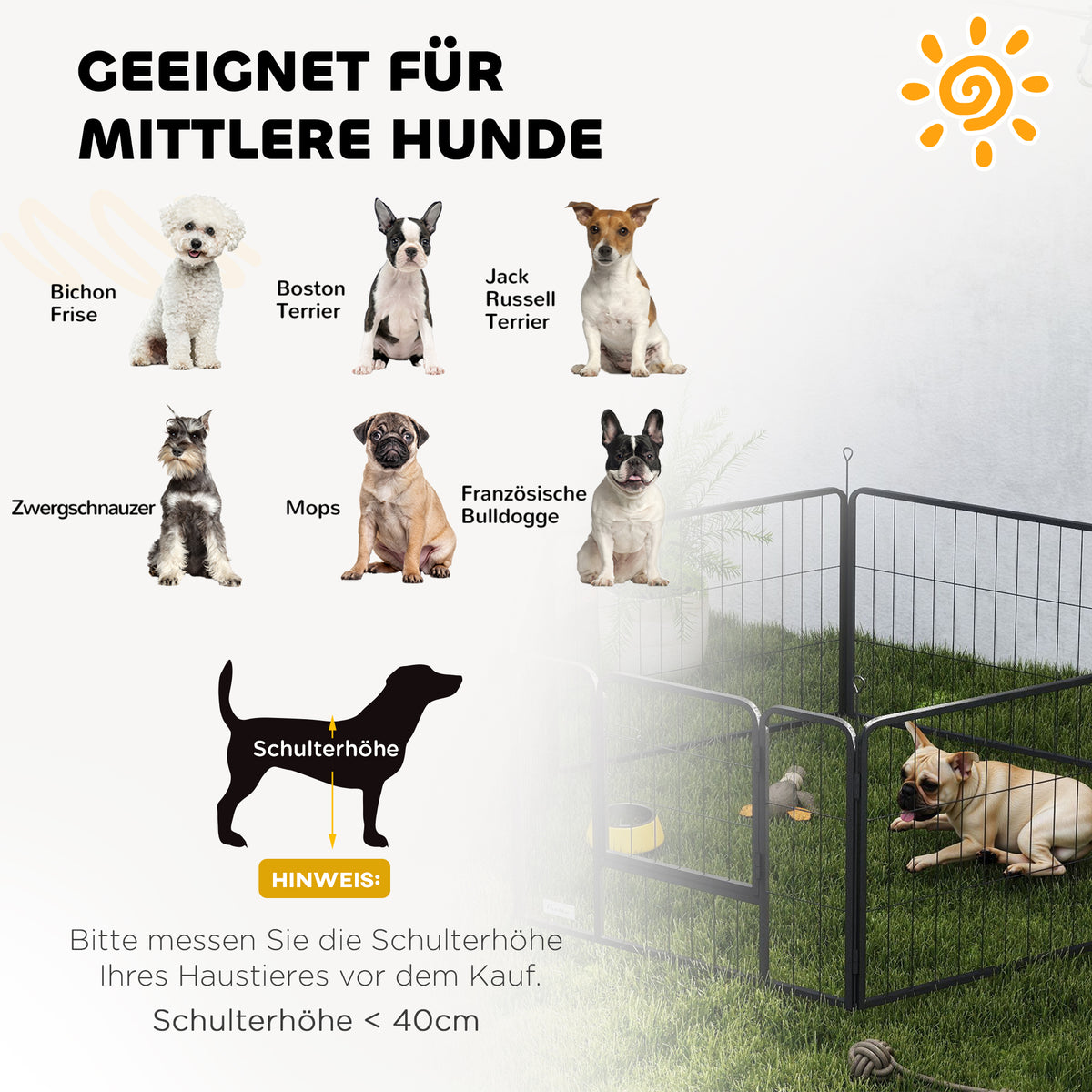 PawHut Hundezaun, Haustiergehege, 6 Paneele, Stahl, faltbar, Grau