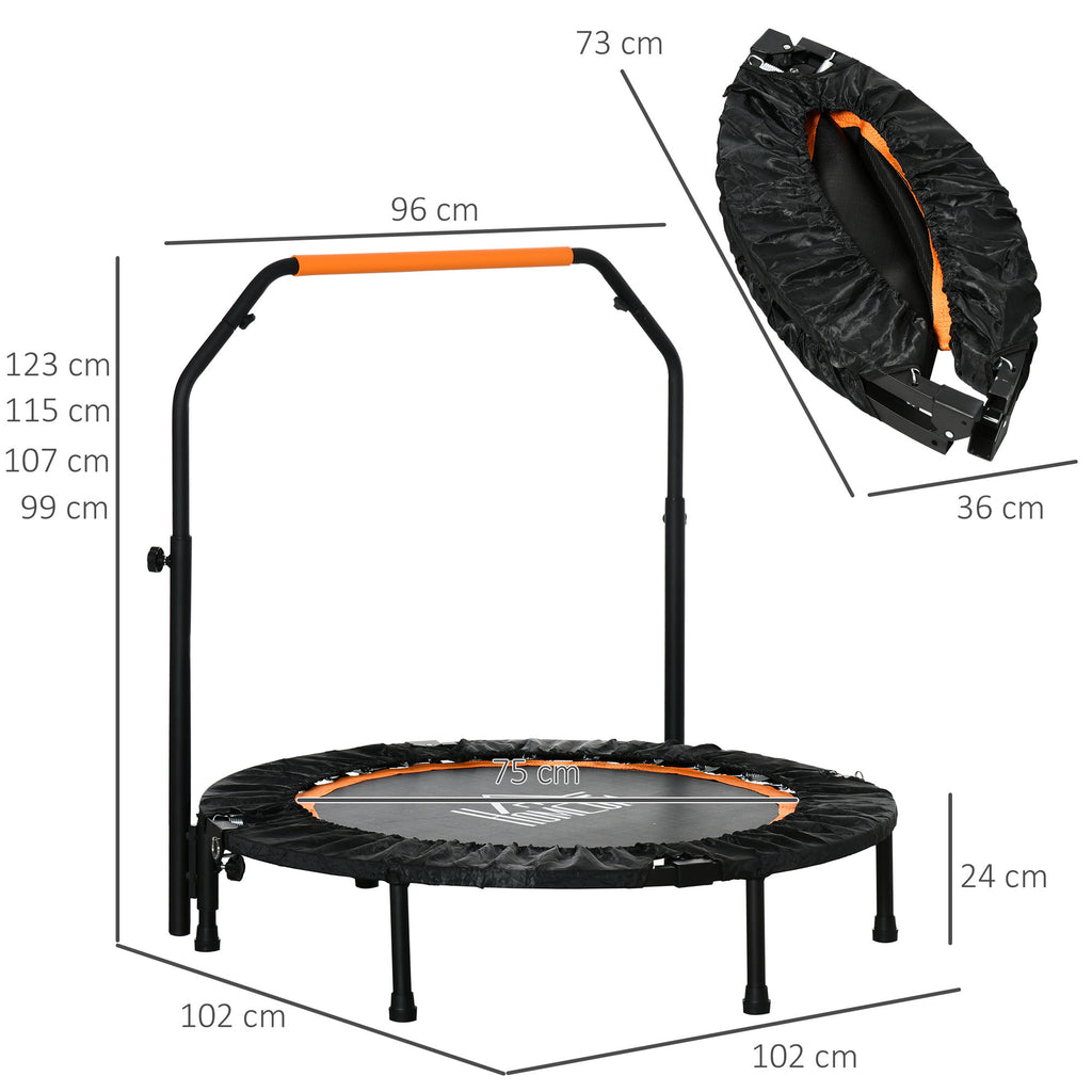 HOMCOM Fitnesstrampolin, klappbar, verstellbarer Haltegriff, Ø102 x 123H cm, bis 100 kg, Schwarz
