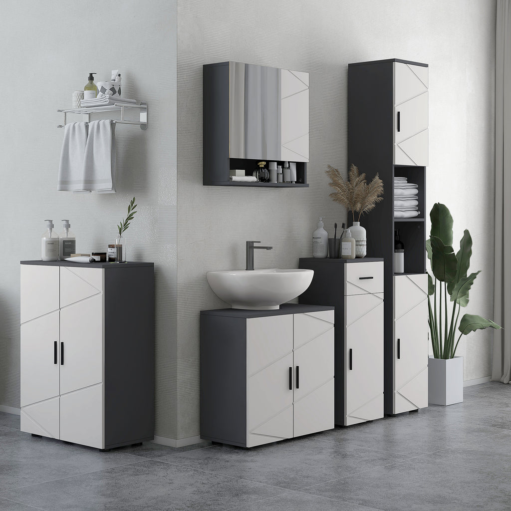 kleankin Badezimmerschrank, Badkommode, verstellbare Regale, bis zu 25 kg belastbar, Grau