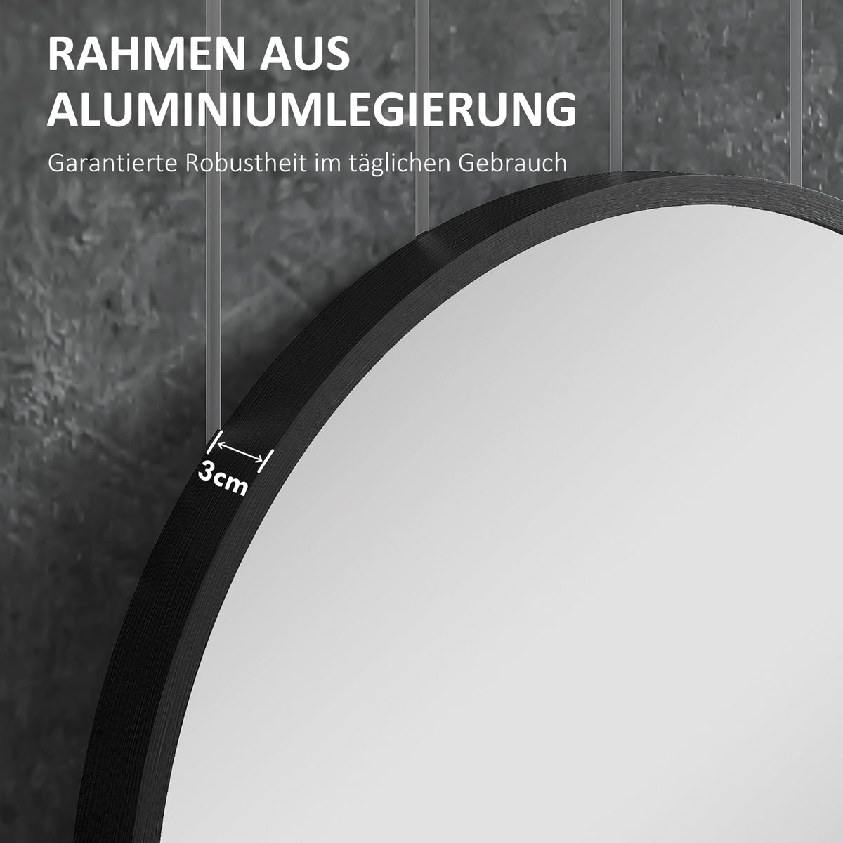 HOMCOM Badezimmerspiegel, ovale Form, horizontal/vertikal, 60L x 90B x 3H cm, Schwarz