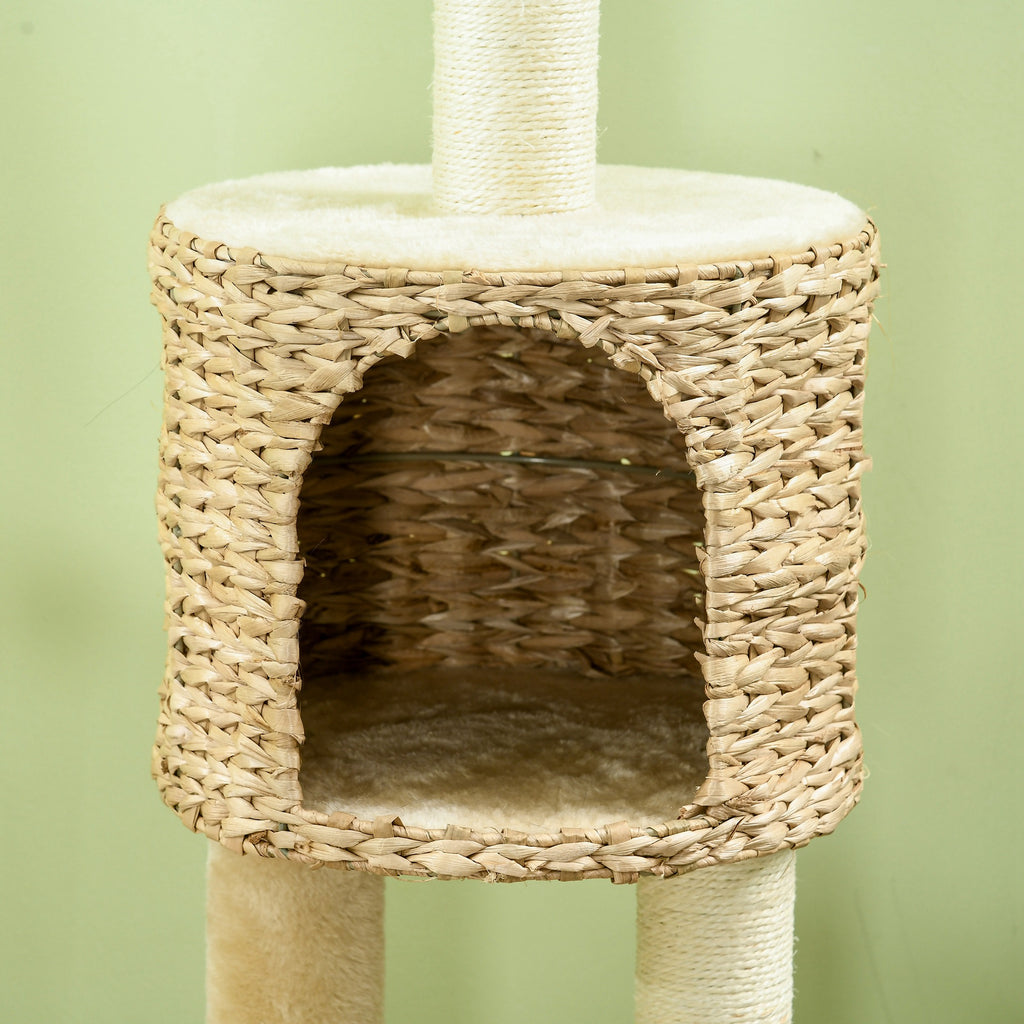 PawHut Kratzbaum mit Katzenhöhle, Liegeplattform, Spielball, 45x40x116cm, Braun/Beige