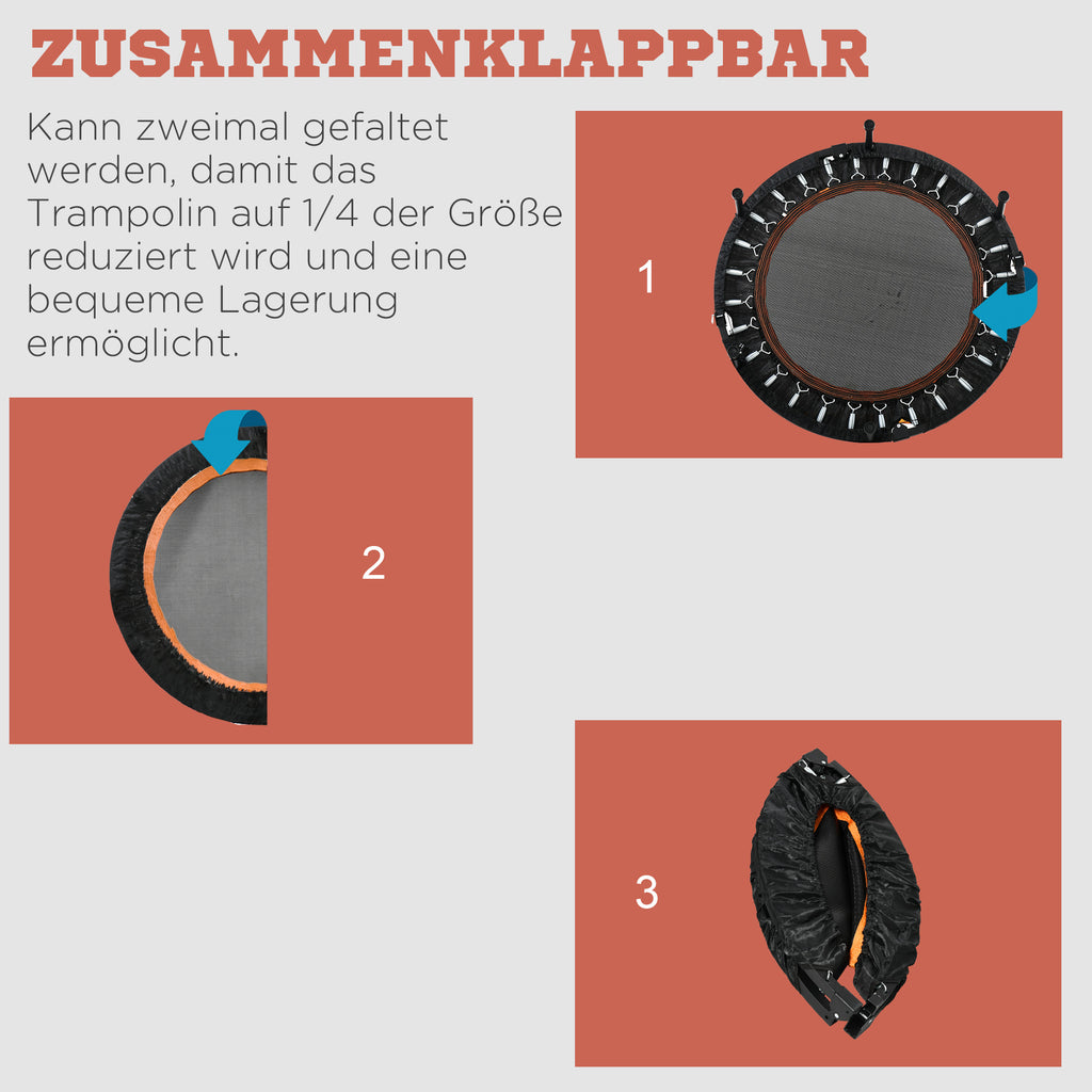 HOMCOM Fitnesstrampolin, klappbar, verstellbarer Haltegriff, Ø102 x 123H cm, bis 100 kg, Schwarz