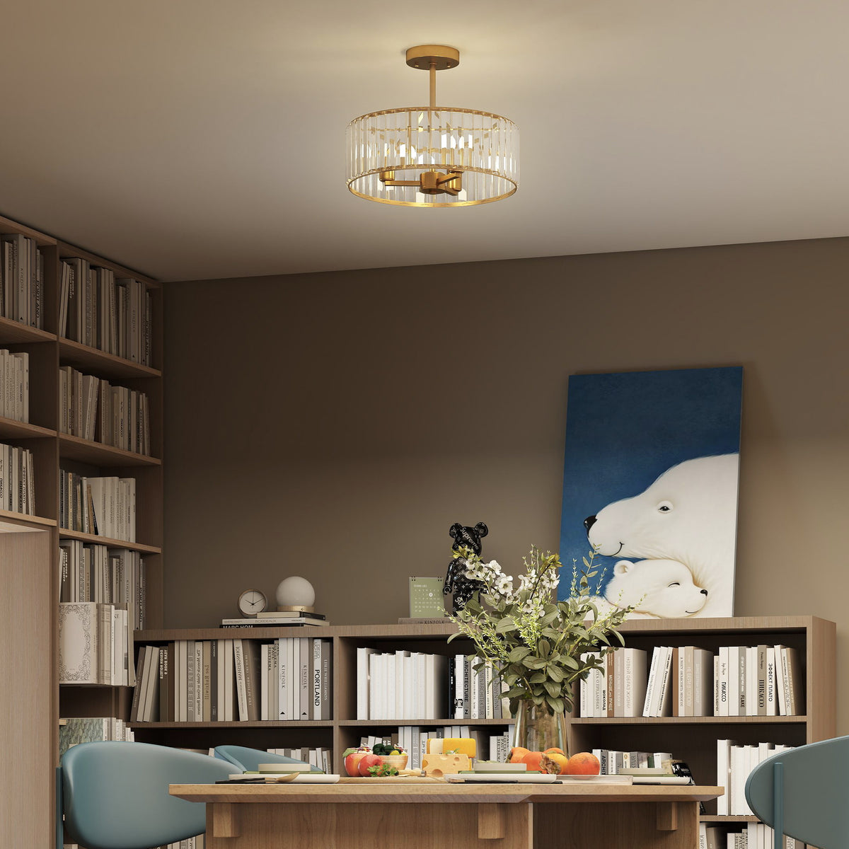 HOMCOM Deckenlampe, Kronleuchter-Design, Kristallschirm, 3 Glühbirnen, Metall, Goldfarben