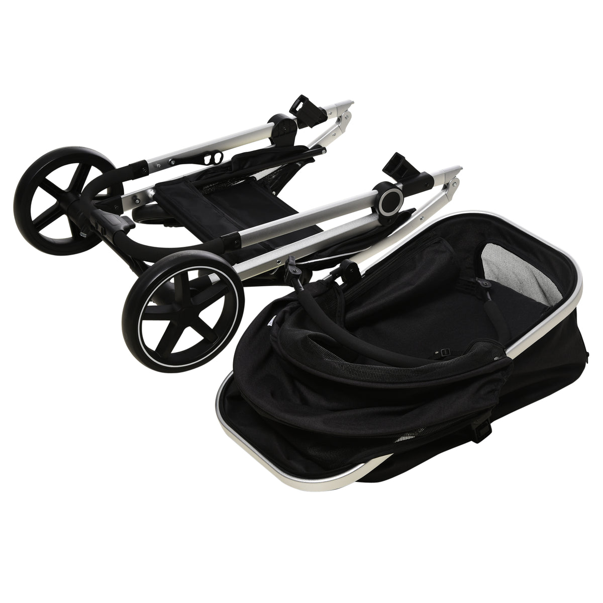 PawHut 2-IN-1 Hundebuggy Tragtasche bis 10kg Kissen klappbar 1 Aufbewahrungskorb 83 cm x 58 cm x 102 cm Schwarz