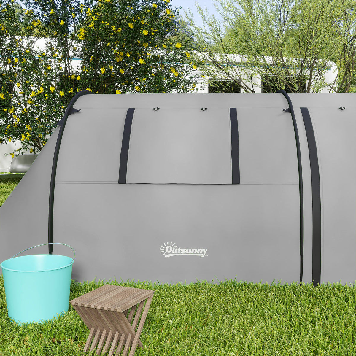 Outsunny Campingzelt für 3-4 Personen, mit 1 Schlafzimmer und 1 Wohnzimmer, wasserdicht, leicht zu transportieren mit Tasche inklusive