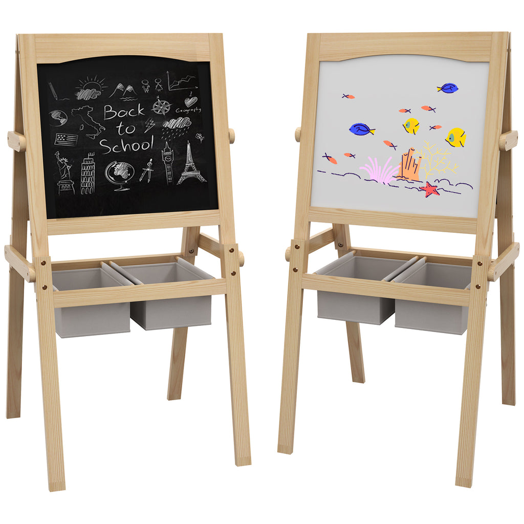 AIYAPLAY Kinderstaffelei Doppelseitige Schiefertafel Weiße Tafel Kreidetafel Papierrolle 58 x 50,5 x 109 cm Natur