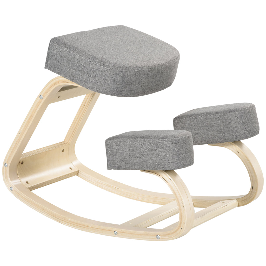 Vinsetto Kniestuhl, ergonomischer Sitzhocker, Polsterhocker für gesunde Sitzhaltung, Birkenholz, 120 kg belastbar, Grau