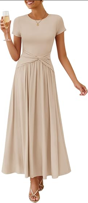 Women's 2026 Summer Short Sleeve Maxi Dresses Twist Front Wedding Guest Cocktail Flowy A Line Long Dress