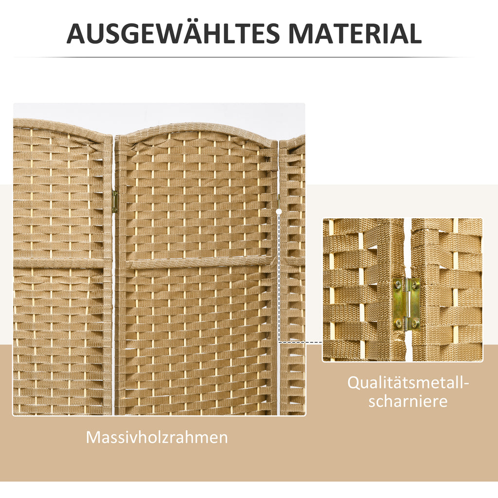 HOMCOM 4-teiliger Raumtrenner, Faltbarer Sichtschutz, Sichtschutzwand für Wohnzimmer, Schlafzimmer, Homeoffice, Natur