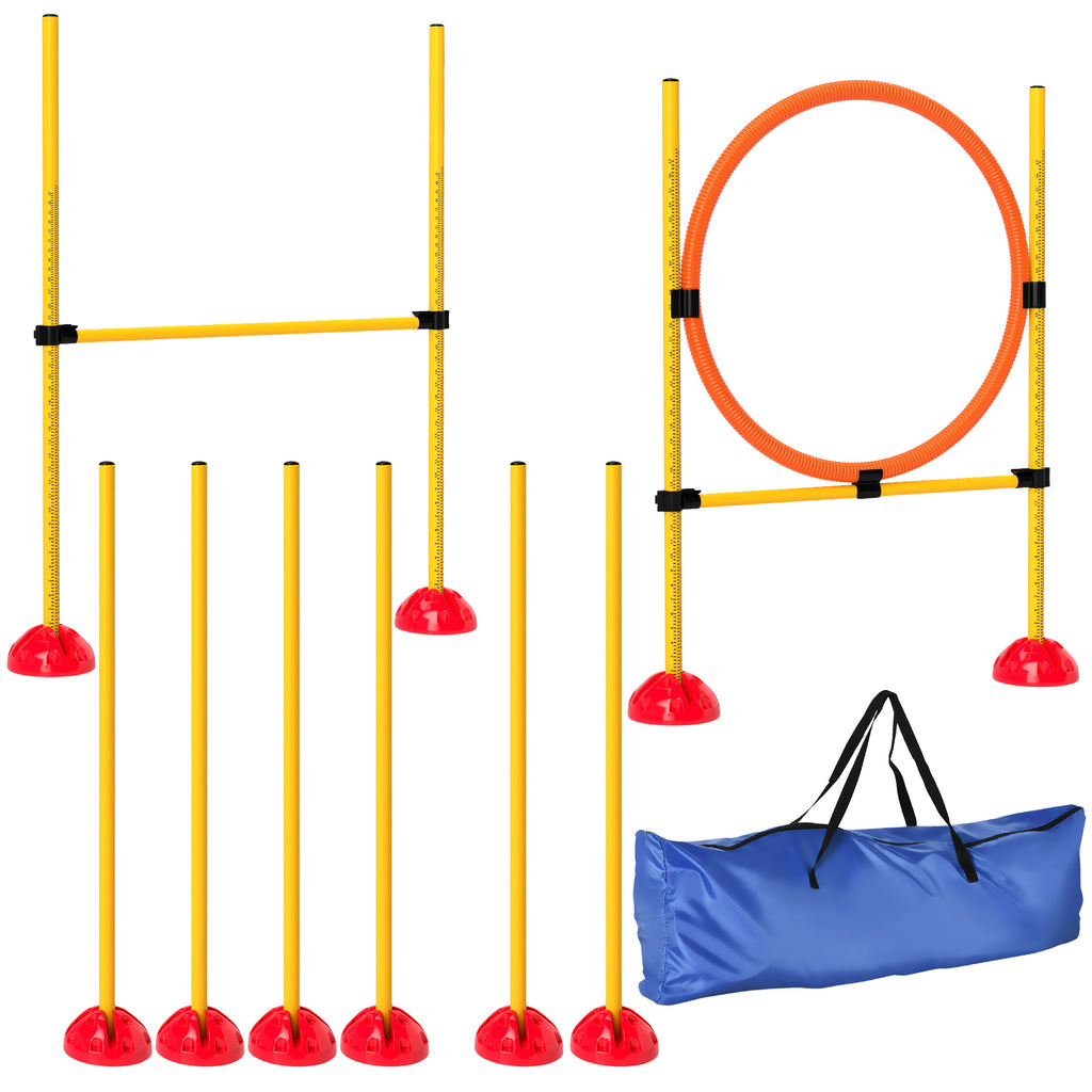 PawHut Agility Set Hunde 3-teiliges befüllbar Agility-Ausrüstung für Hundetraining Steckhürdenset mit Slalomstangen