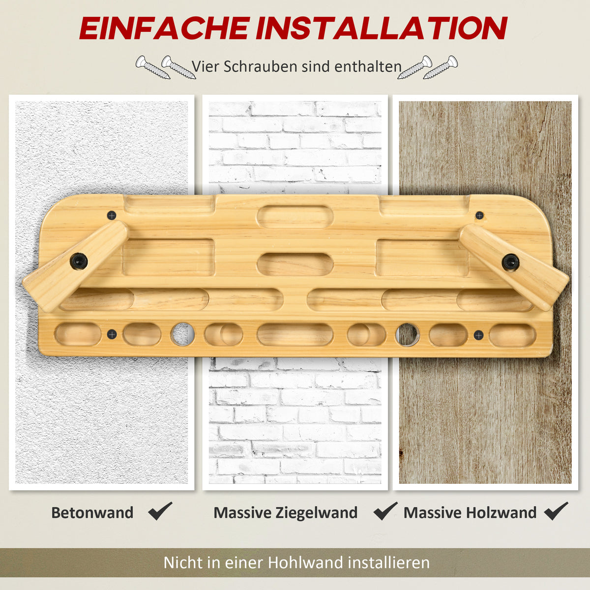 SPORTNOW Trainingsboard für Klettern und Bouldern, bis 100 kg, Buchenholz, 57 x 18 x 5cm