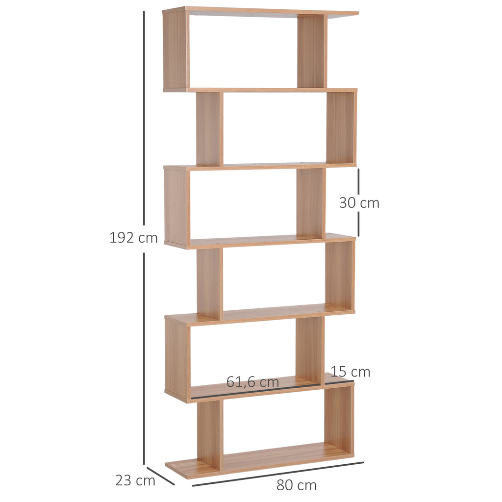 HOMCOM Bücherregal Wandregal Raumteiler mit 6 Fächern Standregal Aktenregal Ahorn L80 x B23 x H192 cm