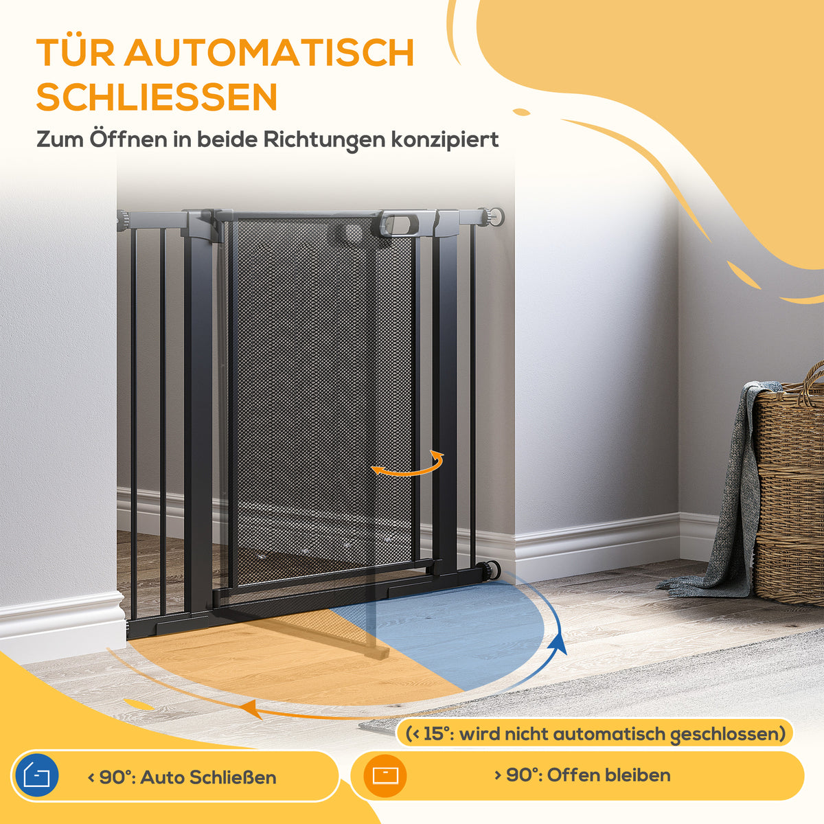 PawHut Treppenschutzgitter Haustiergitter Hundeschutzgitter, verstellbar von 75 cm - 103 cm, Schwarz