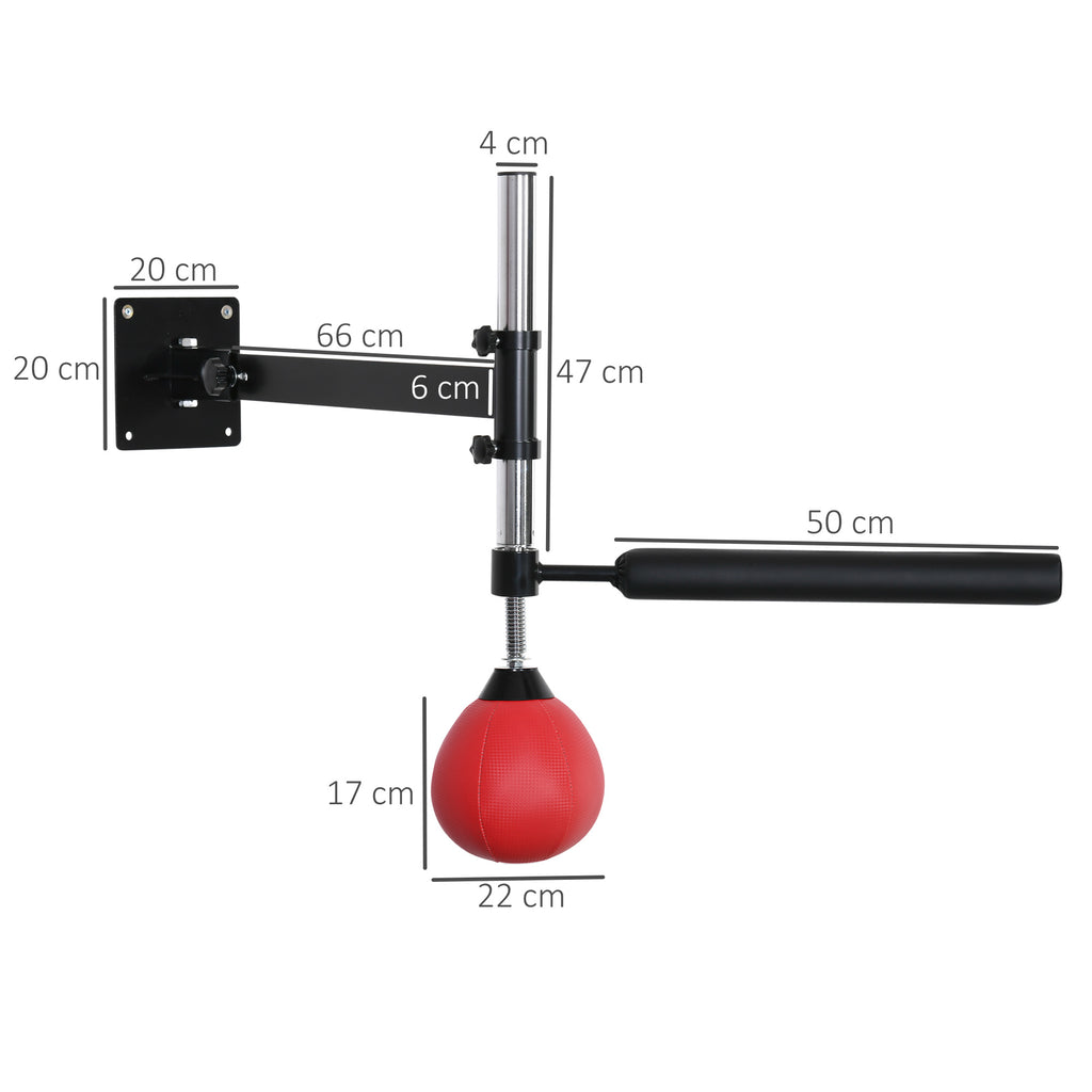 HOMCOM Boxgestell mit Speedball & Reflexstange, Wandmontage, höhenverstellbar, Schwarz/Rot
