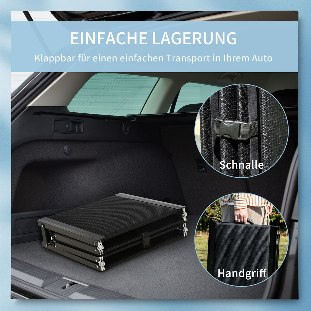 PawHut Haustierrampe, klappbar, rutschfest, Hunde bis 40 kg, 158 cm x 43.5 cm x 2.5 cm, Schwarz