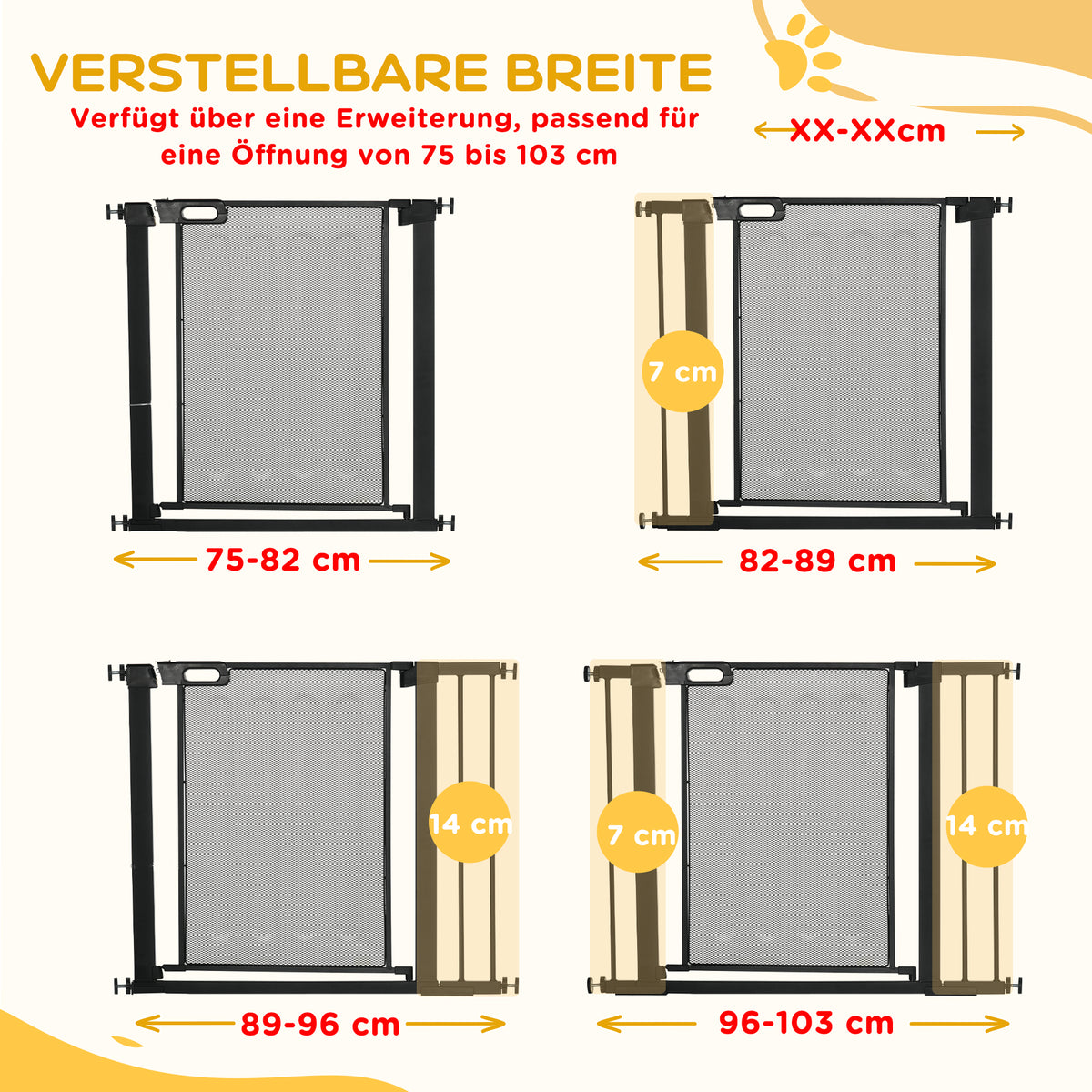 PawHut Treppenschutzgitter Haustiergitter Hundeschutzgitter, verstellbar von 75 cm - 103 cm, Schwarz