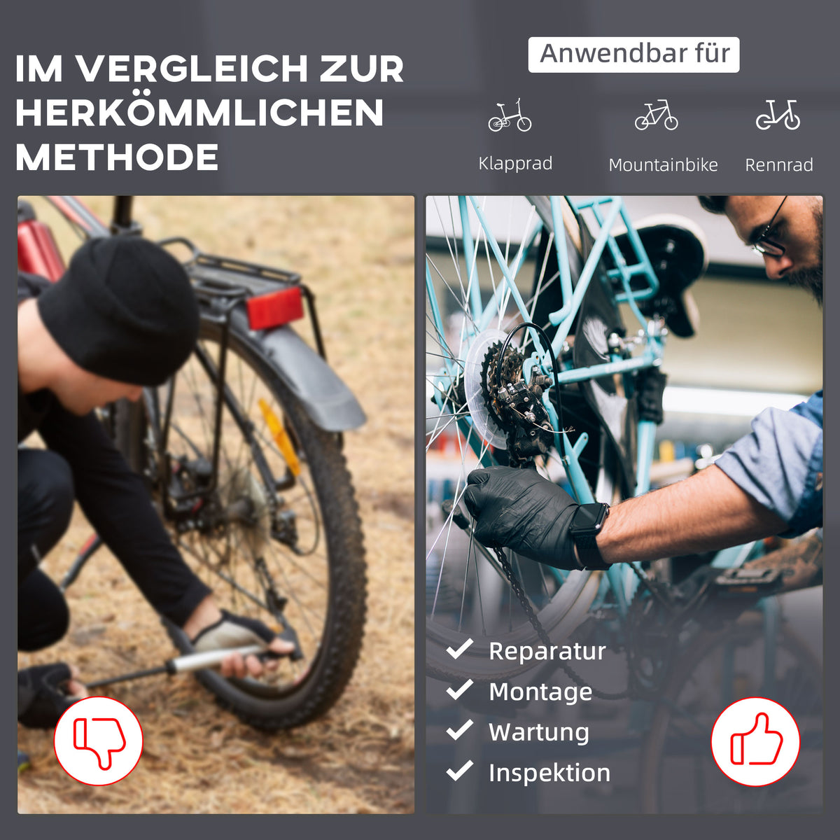 HOMCOM Fahrradmontageständer Zentrierständer Fahrradständer Reparaturständer vierbeinig mit Werkzeugablage