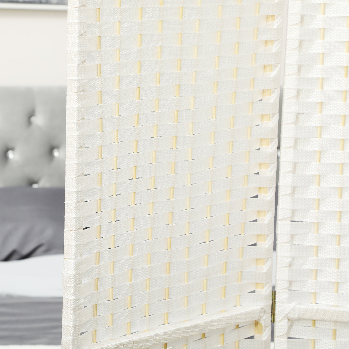 HOMCOM 4-teiliger Raumtrenner, Faltbarer Sichtschutz, Sichtschutzwand für Wohnzimmer, Schlafzimmer, Homeoffice, Weiß