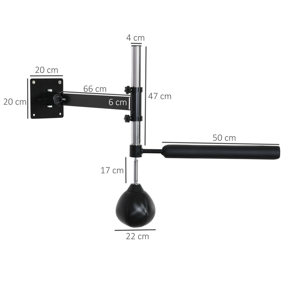 HOMCOM Boxgestell, mit Speedball, drehbarer Reflexstange, höhenverstellbar, klappbar, Stahl, 79 x 72 x 20cm