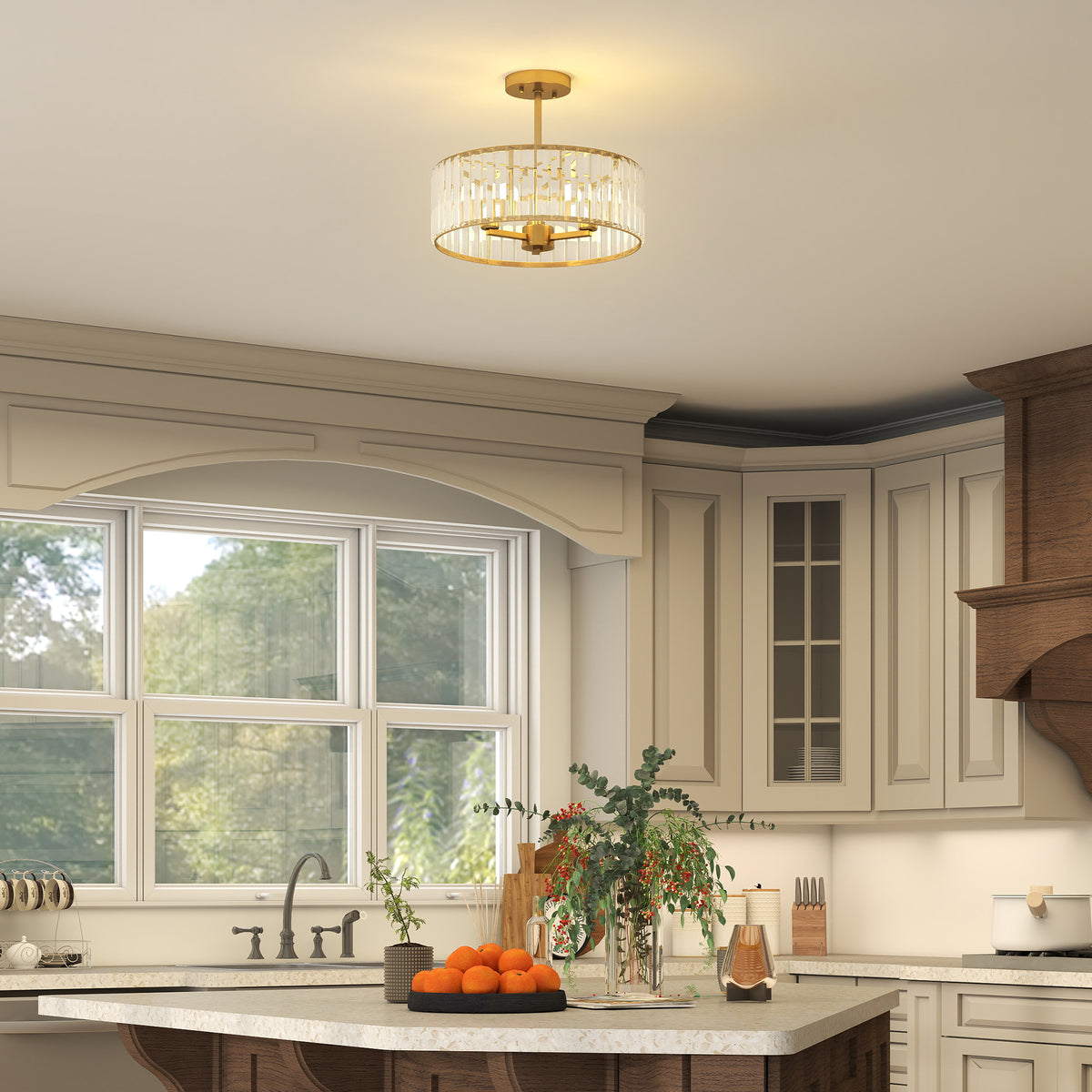 HOMCOM Deckenlampe, Kronleuchter-Design, Kristallschirm, 3 Glühbirnen, Metall, Goldfarben