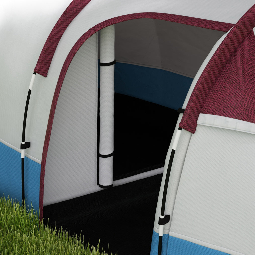 Outsunny Campingzelt, für 3 Personen, Laternenhaken, drei Eingänge, wasserdicht, Rot