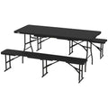 Outsunny Picknicktisch und Bänke, 3-teiliges Set, faltbar, Kunststoff, Metall, Schwarz