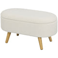 HOMCOM Sitzbank mit Stauraum und Deckel, Fußhocker für Flur, Wohnzimmer, Schlafzimmer, Holz, Stoffbezug, Weiß