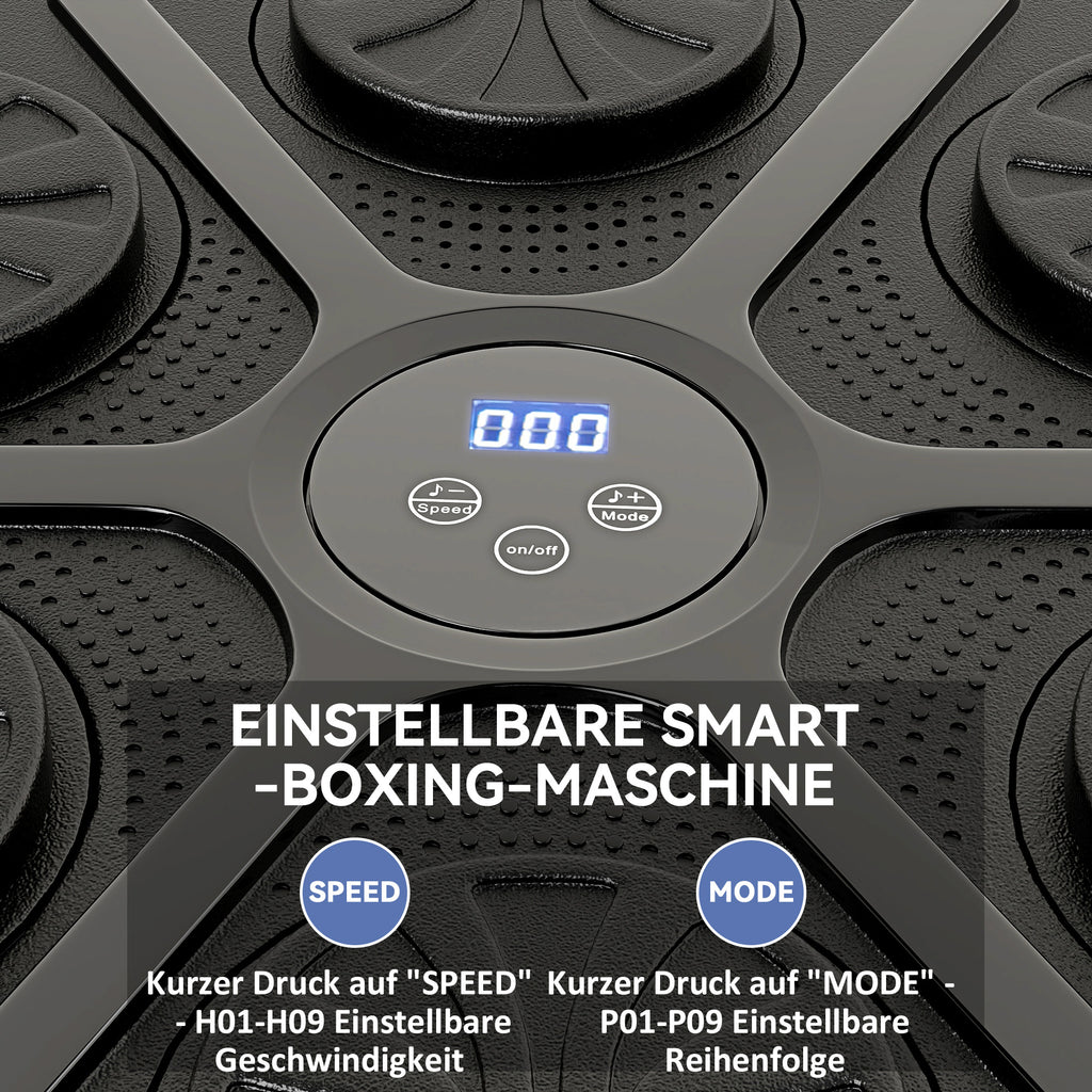 SPORTNOW Musik-Boxmaschine, Rhythmisches Boxgerät, 9 Modi, Bluetooth, LED-Lichter, mit Boxhandschuhen, Schwarz
