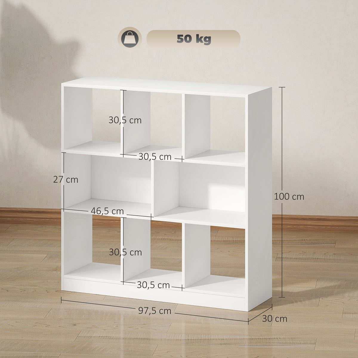 HOMCOM Bücherregal Regal Standregal, 8 Regalfächer, 97,5 x 30 x 100 cm, Weiß