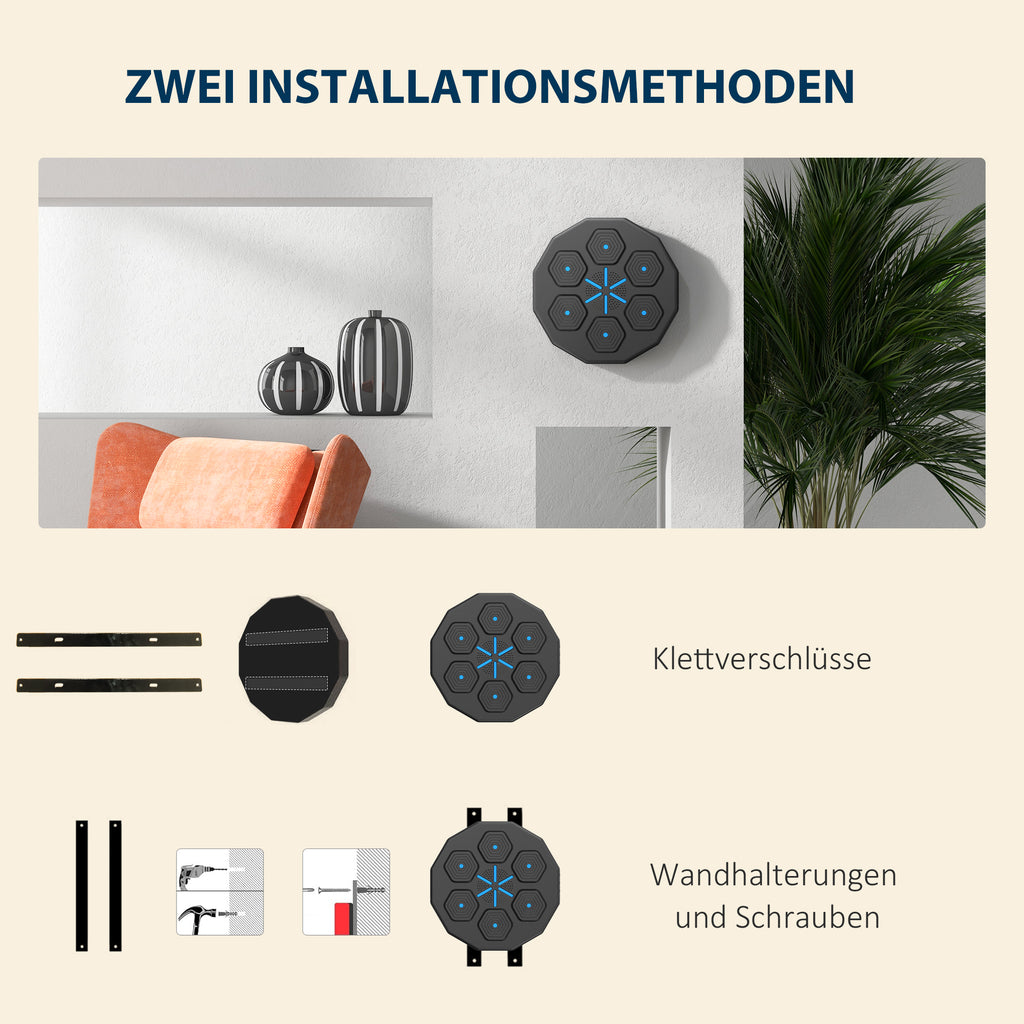 SPORTNOW Boxtrainer mit Musikfunktion, Bluetooth, leuchtende Punkte, Wandaufhängung, Kunstleder, Schwarz