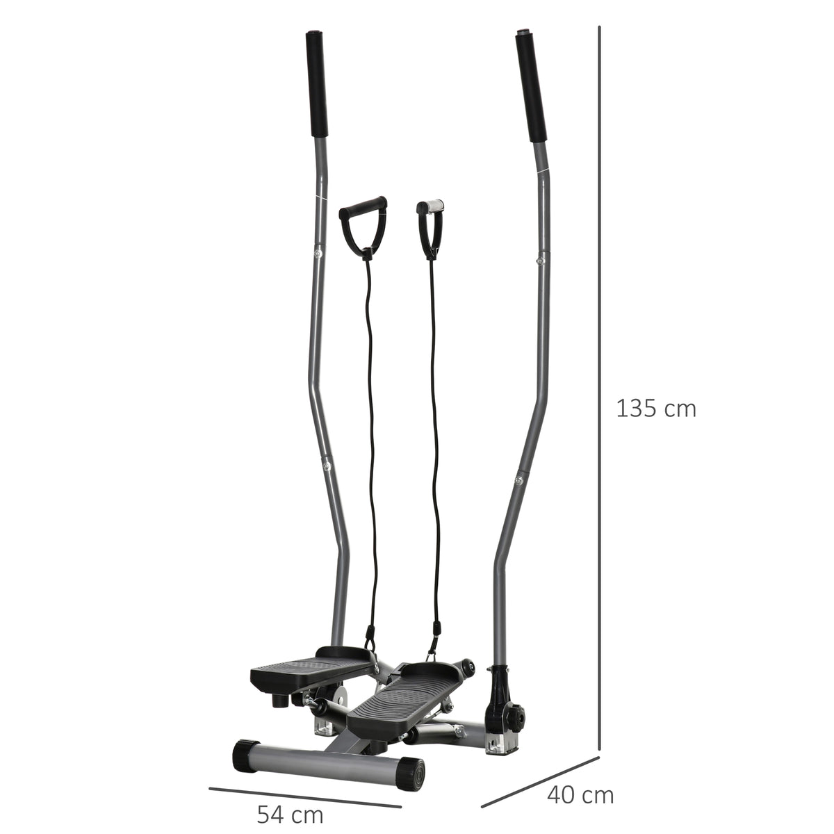 HOMCOM Stepper mit Griffen und Extensoren Fitnessgerät mit LCD-Display aus Stahl ABS 54 x 40 x 135 cm Schwarz und Silber