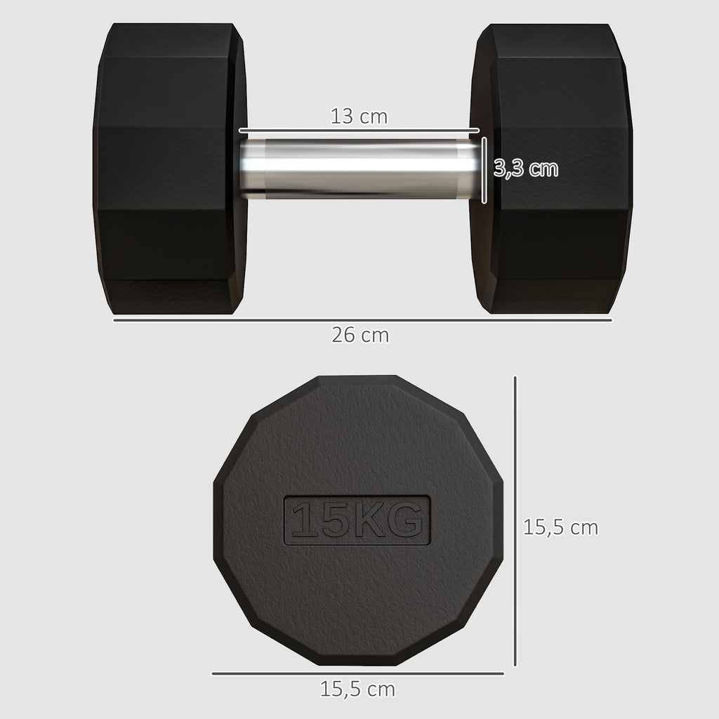 SPORTNOW Kurzhantel rutschfester Griff, Fitness, Heimsport, 15kg, Schwarz