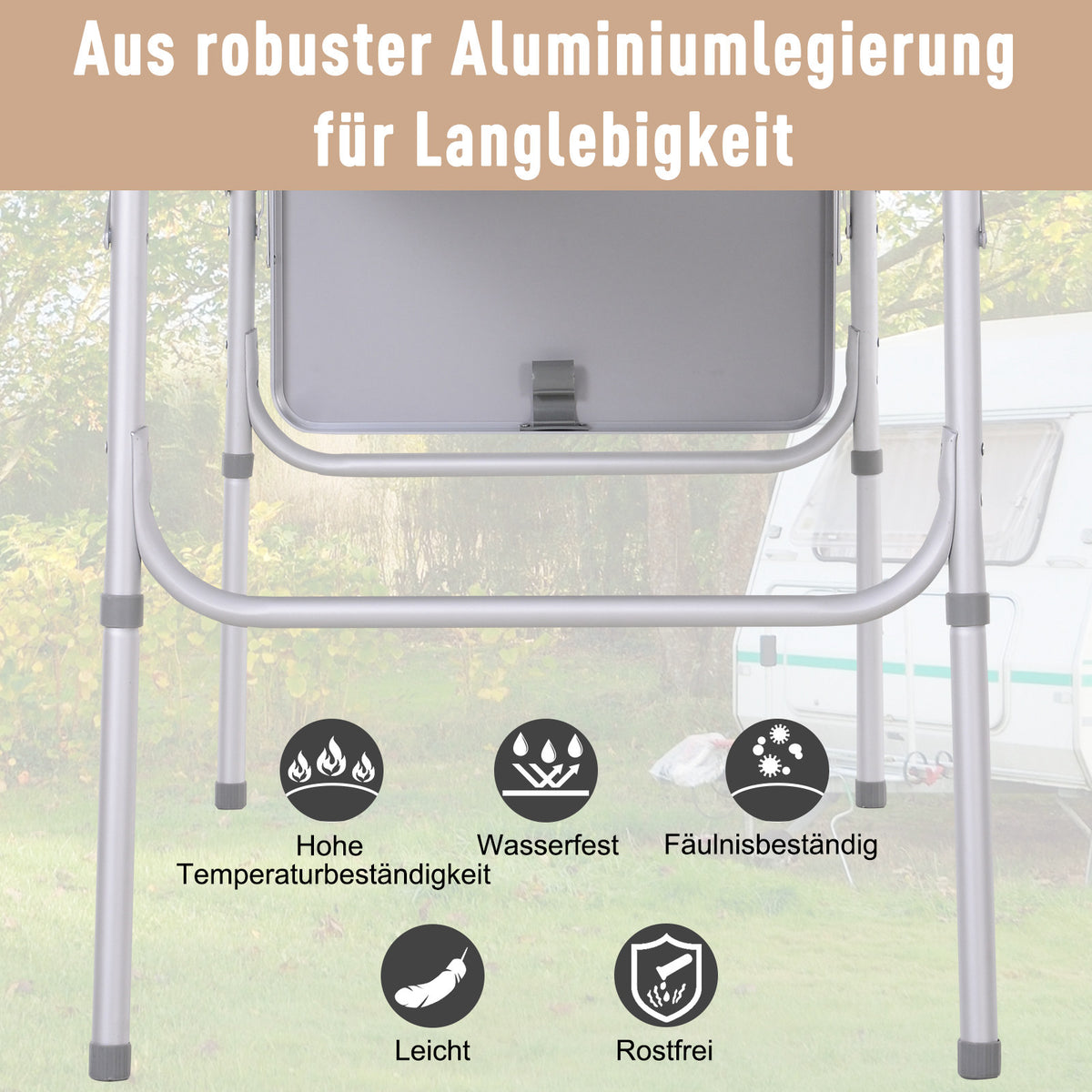 Outsunny Campingtisch höhenverstellbar Klapptisch mit Seittischplatte Klappbar Aluminium 120 x 60cm Naturholz