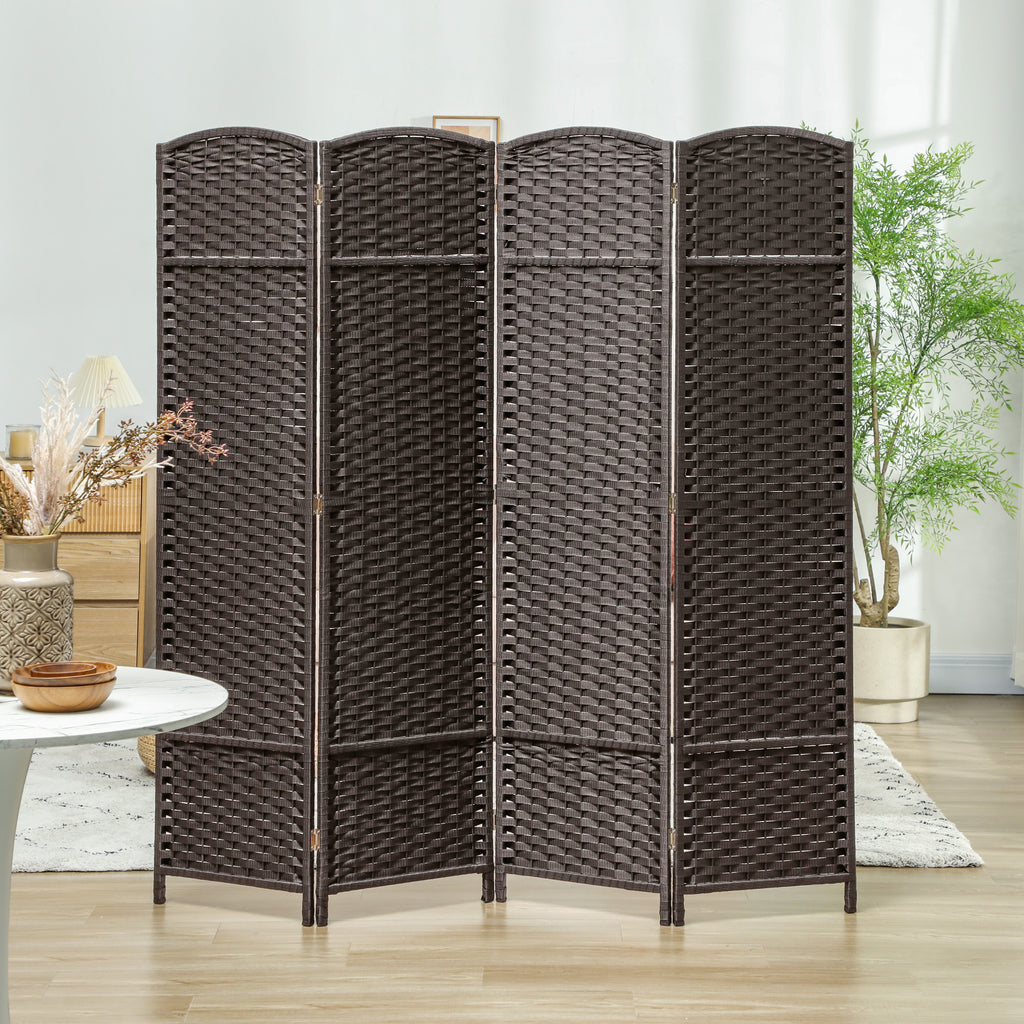 HOMCOM 4-teiliger Raumtrenner, Faltbarer Sichtschutz, Sichtschutzwand für Wohnzimmer, Schlafzimmer, Homeoffice, Braun