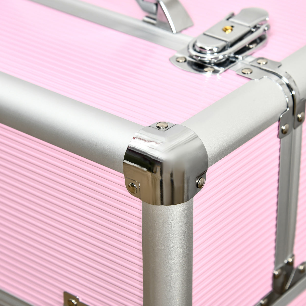 HOMCOM Kosmetikkoffer Trolley Make-up Koffer Kosmetikkoffer Vanity Verstellbarer Teleskopgriff 36L x 23B x 58H cm Alu ABS Rosa
