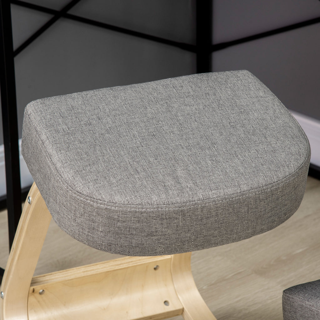 Vinsetto Kniestuhl, ergonomischer Sitzhocker, Polsterhocker für gesunde Sitzhaltung, Birkenholz, 120 kg belastbar, Grau