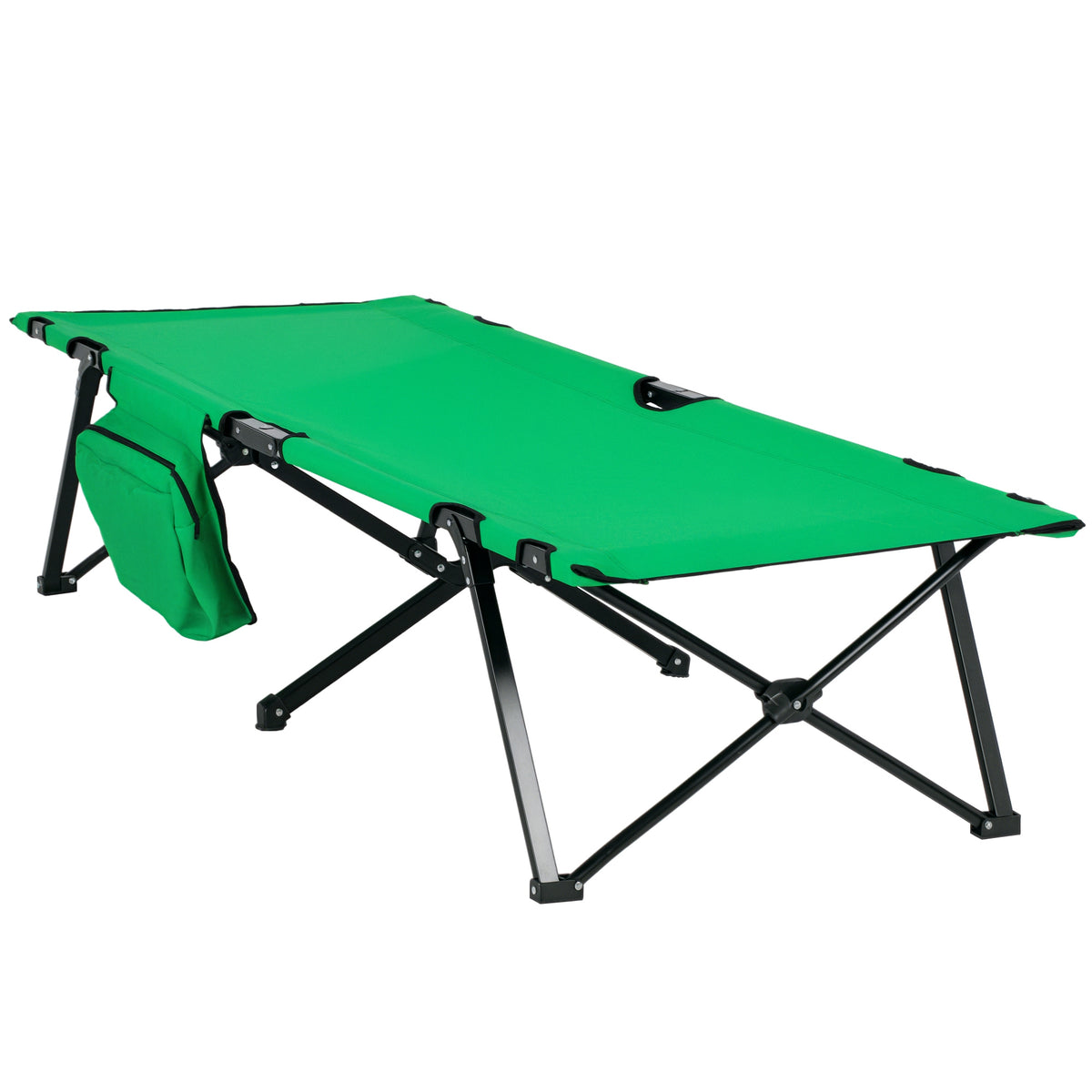 Outsunny Campingbett Feldbett Klappbett klappbar mit Seitentasche Getränkehalter bis 136 kg belastbar Stahl Oxford Grün+Schwarz 190 x 65 x 40 cm