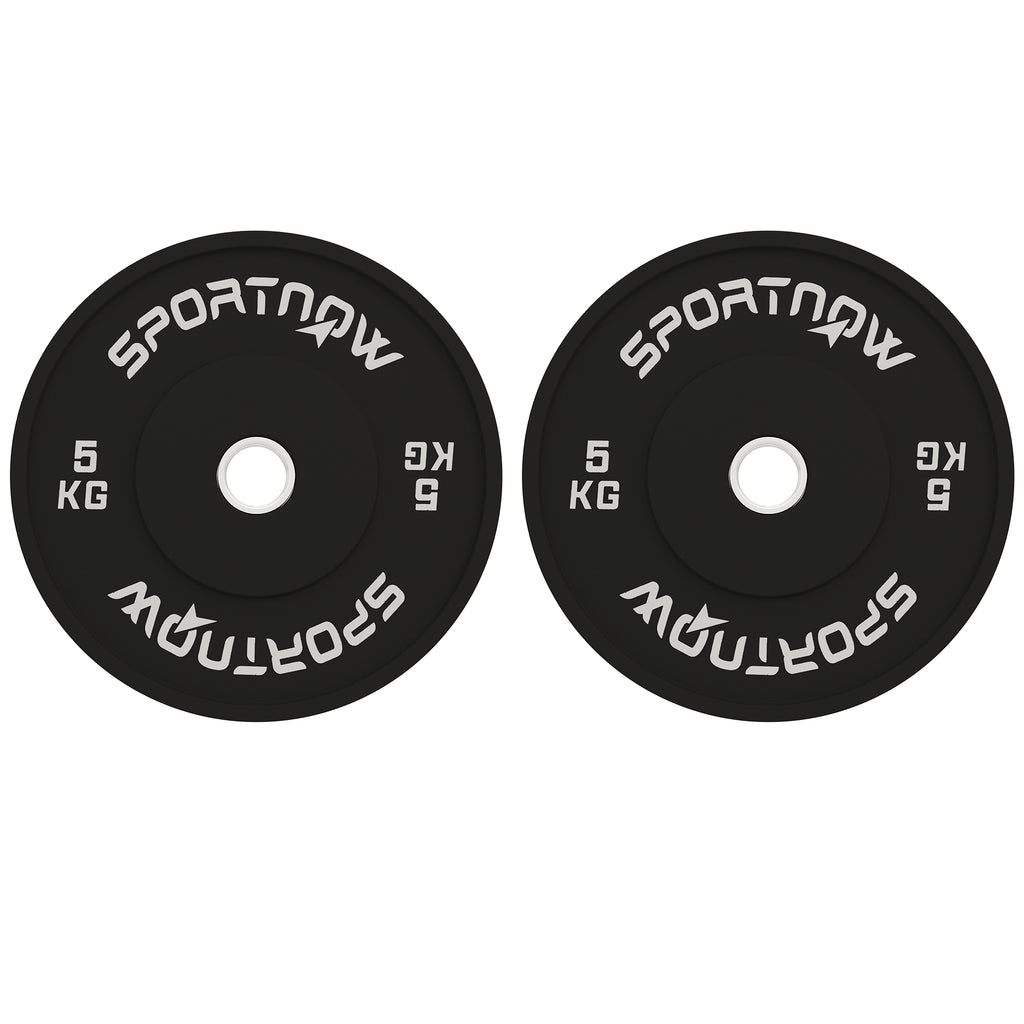 SPORTNOW Set 2 Hantelscheiben á 5 kg aus Gummi mit 5 cm Loch für Hanteln und Langhanteln, Schwarz
